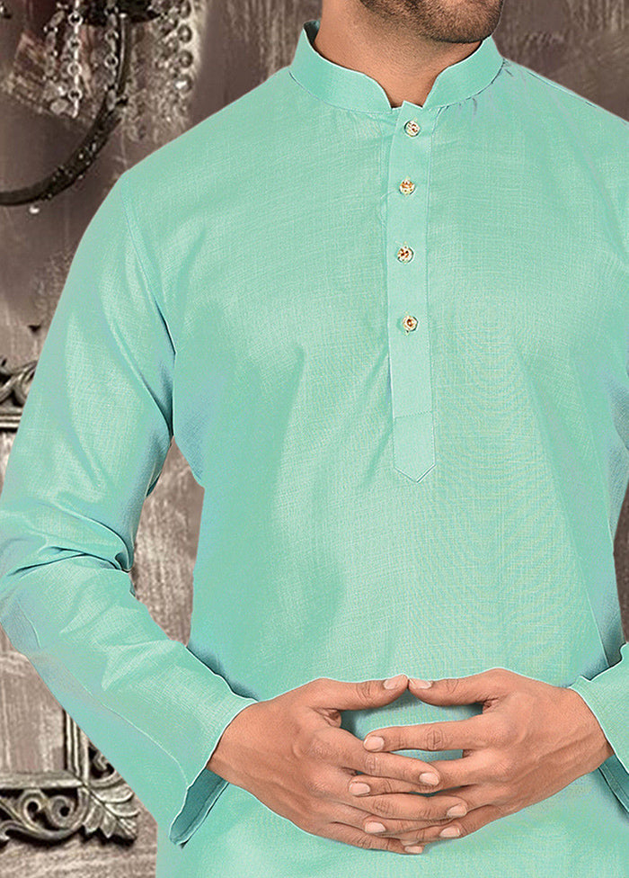 2 Pc Sea Green Cotton Kurta And Pajama Set