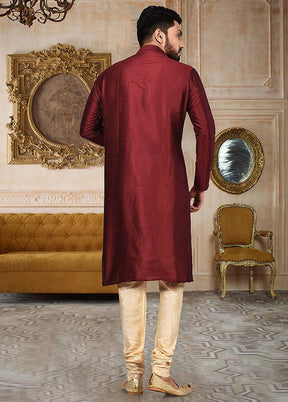 2 Pc Mustard Silk Kurta And Pajama Set