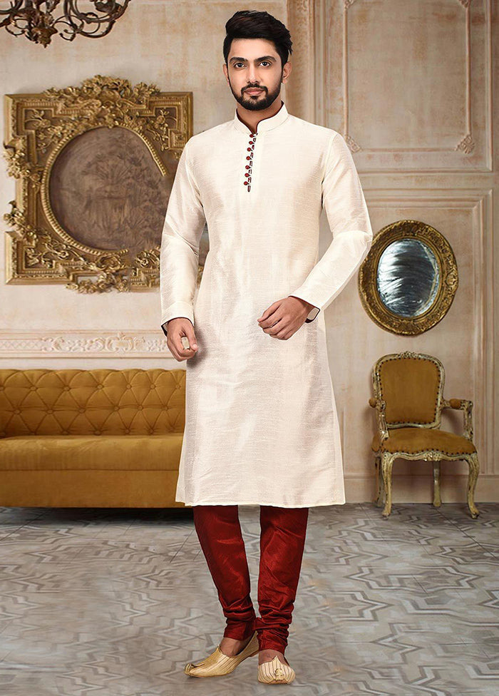 2 Pc White Silk Kurta And Pajama Set