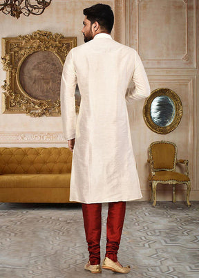 2 Pc White Silk Kurta And Pajama Set