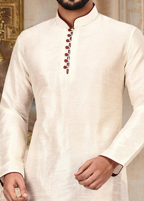 2 Pc White Silk Kurta And Pajama Set