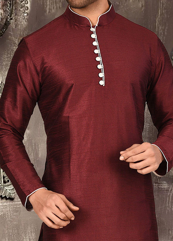 2 Pc Maroon Silk Kurta And Pajama Set