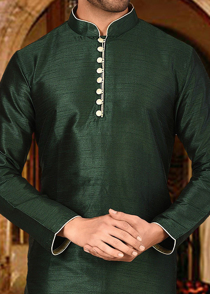 2 Pc Green Silk Kurta And Pajama Set