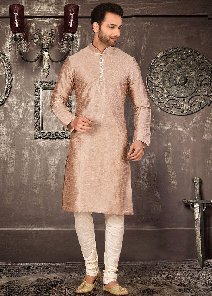 2 Pc Light Brown Silk Kurta And Pajama Set