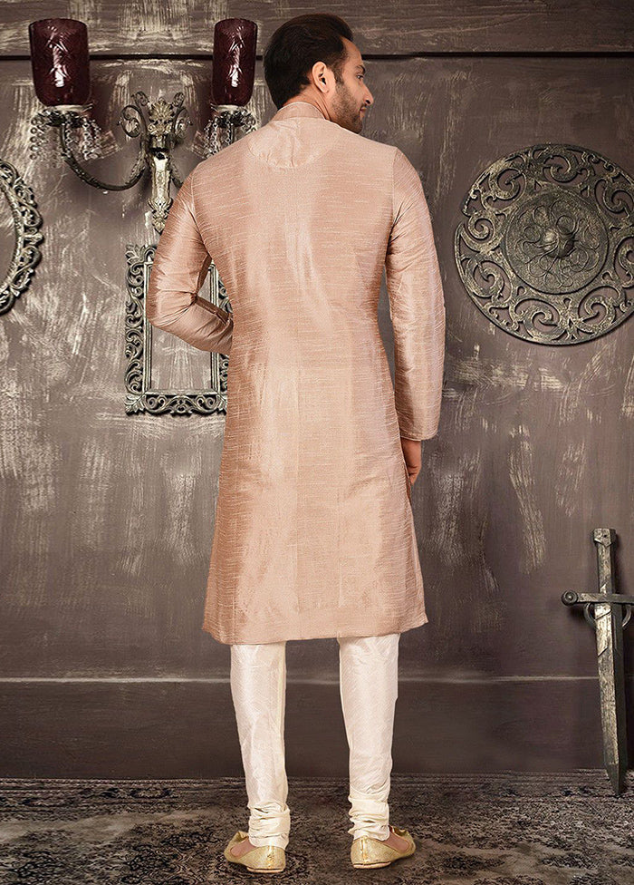 2 Pc Light Brown Silk Kurta And Pajama Set