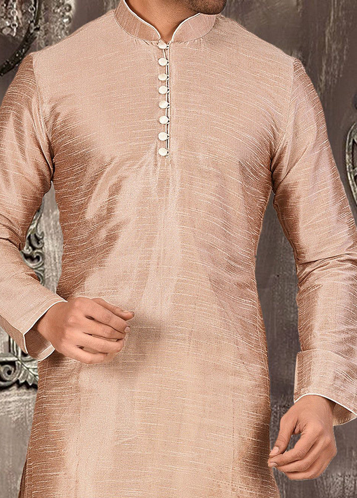 2 Pc Light Brown Silk Kurta And Pajama Set