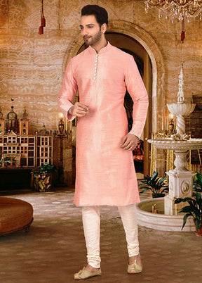 2 Pc Light Pink Silk Kurta And Pajama Set