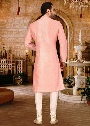 2 Pc Light Pink Silk Kurta And Pajama Set