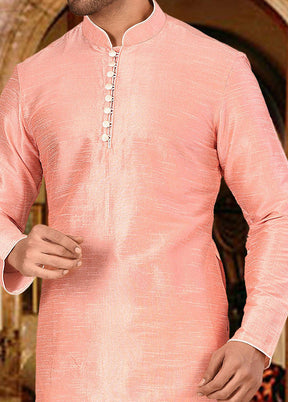 2 Pc Light Pink Silk Kurta And Pajama Set