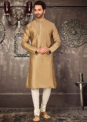 2 Pc Beige Silk Kurta And Pajama Set