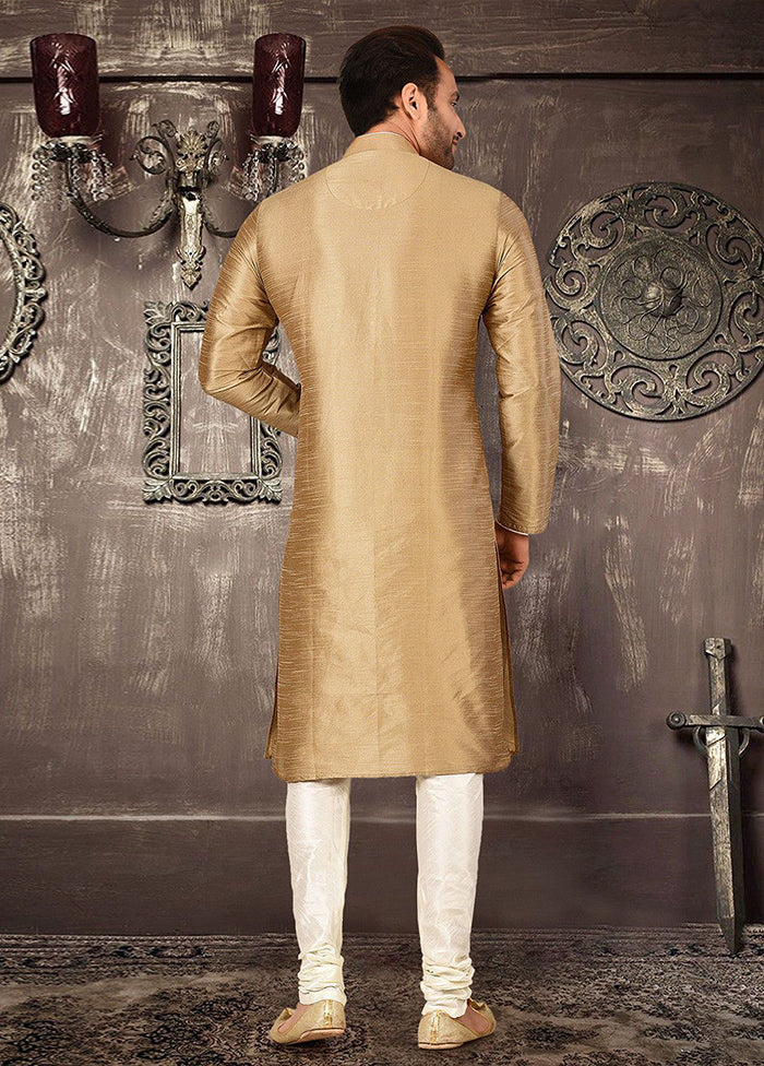 2 Pc Beige Silk Kurta And Pajama Set