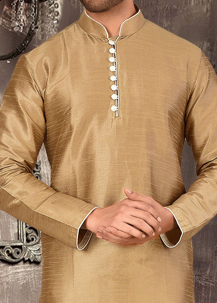 2 Pc Beige Silk Kurta And Pajama Set