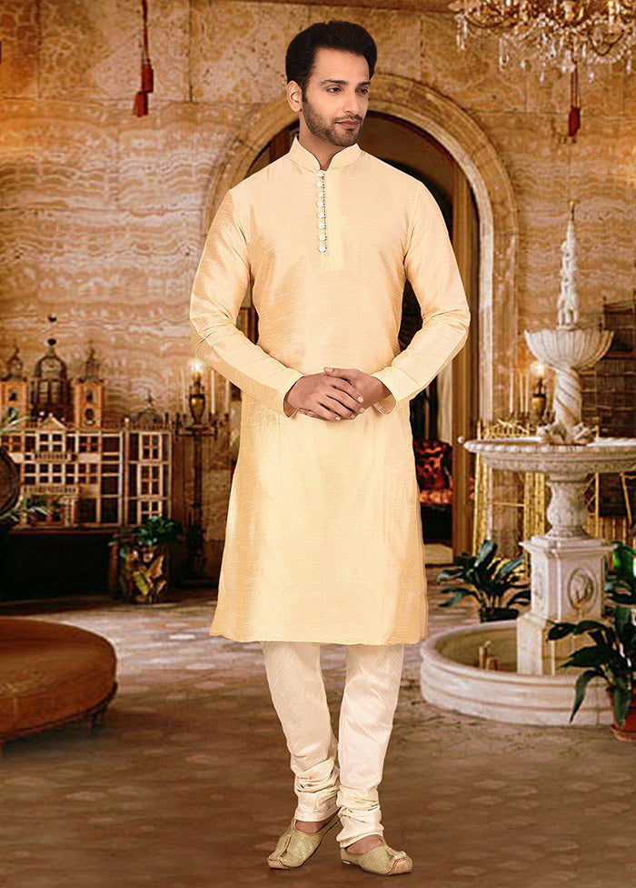 2 Pc Cream Silk Kurta And Pajama Set