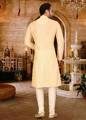 2 Pc Cream Silk Kurta And Pajama Set