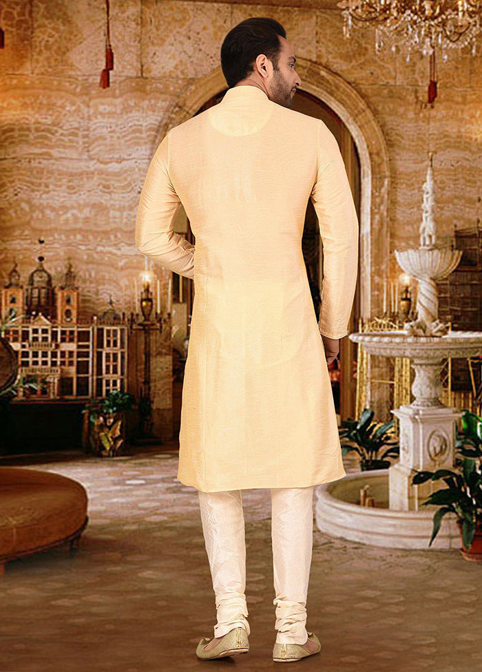 2 Pc Cream Silk Kurta And Pajama Set