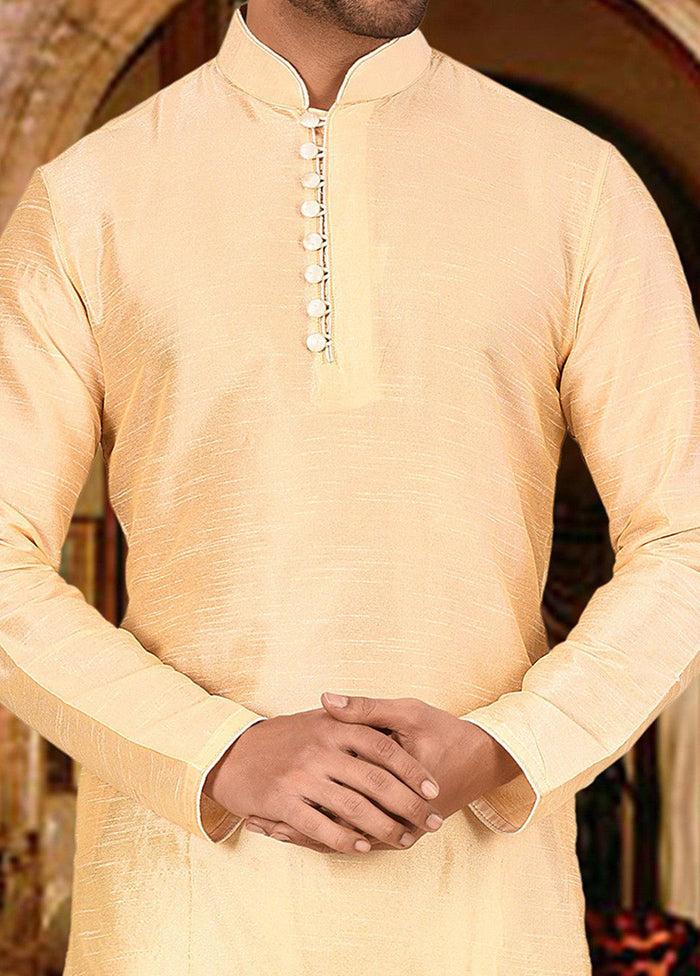 2 Pc Cream Silk Kurta And Pajama Set