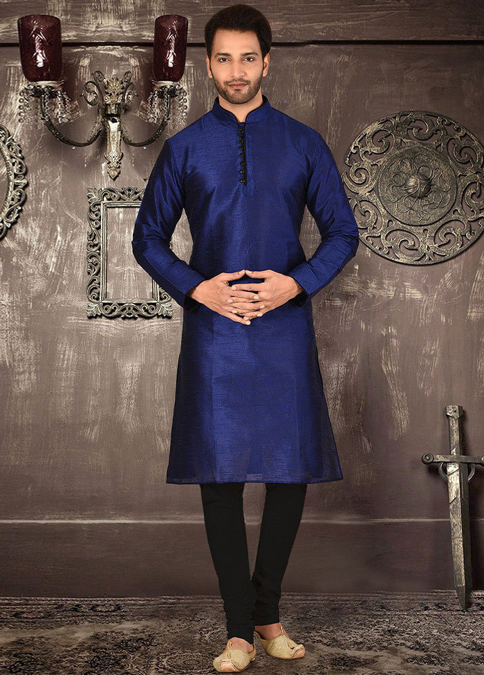 2 Pc Royal Blue Silk Kurta And Pajama Set