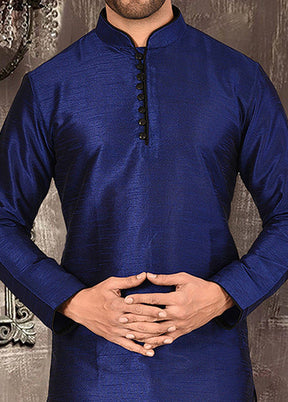 2 Pc Royal Blue Silk Kurta And Pajama Set