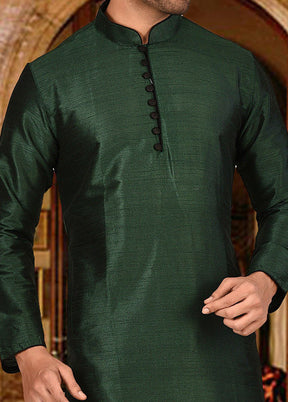 2 Pc Green Silk Kurta And Pajama Set