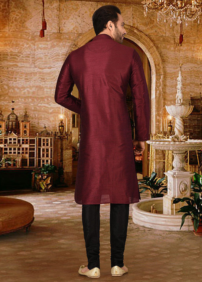 2 Pc Maroon Silk Kurta And Pajama Set