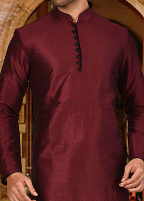 2 Pc Maroon Silk Kurta And Pajama Set