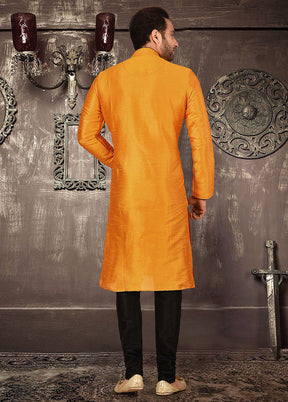 2 Pc Mustard Silk Kurta And Pajama Set