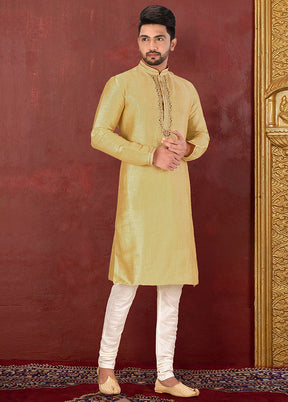 2 Pc Cream Silk Kurta And Pajama Set