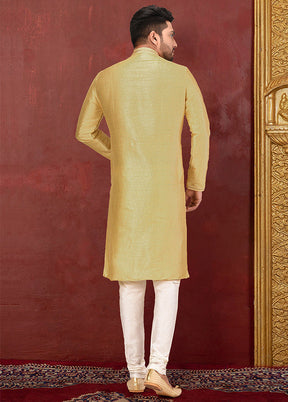 2 Pc Cream Silk Kurta And Pajama Set