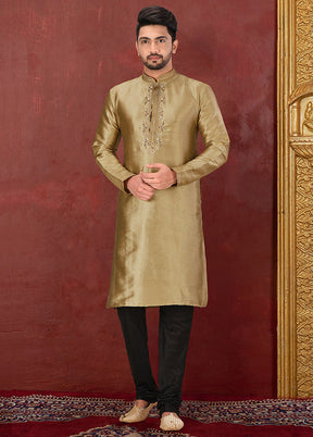 2 Pc Brown Silk Kurta And Pajama Set