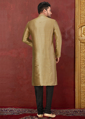 2 Pc Brown Silk Kurta And Pajama Set