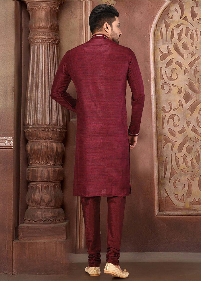 2 Pc Mehendi Silk Kurta And Pajama Set