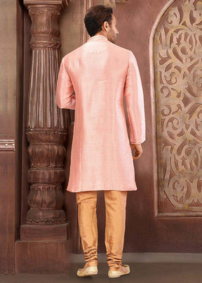 2 Pc Peach Silk Kurta And Pajama Set