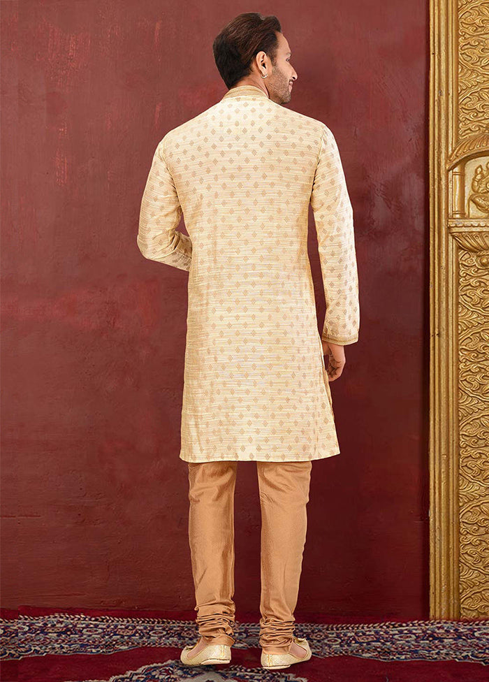 2 Pc Yellow Silk Kurta And Pajama Set