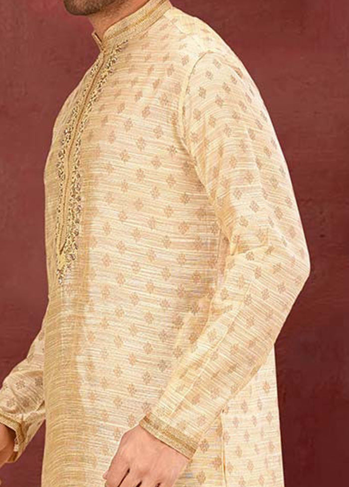 2 Pc Yellow Silk Kurta And Pajama Set