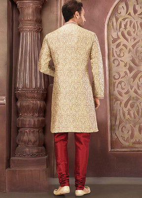 2 Pc Beige Silk Kurta And Pajama Set