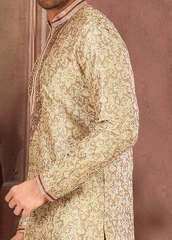 2 Pc Beige Silk Kurta And Pajama Set