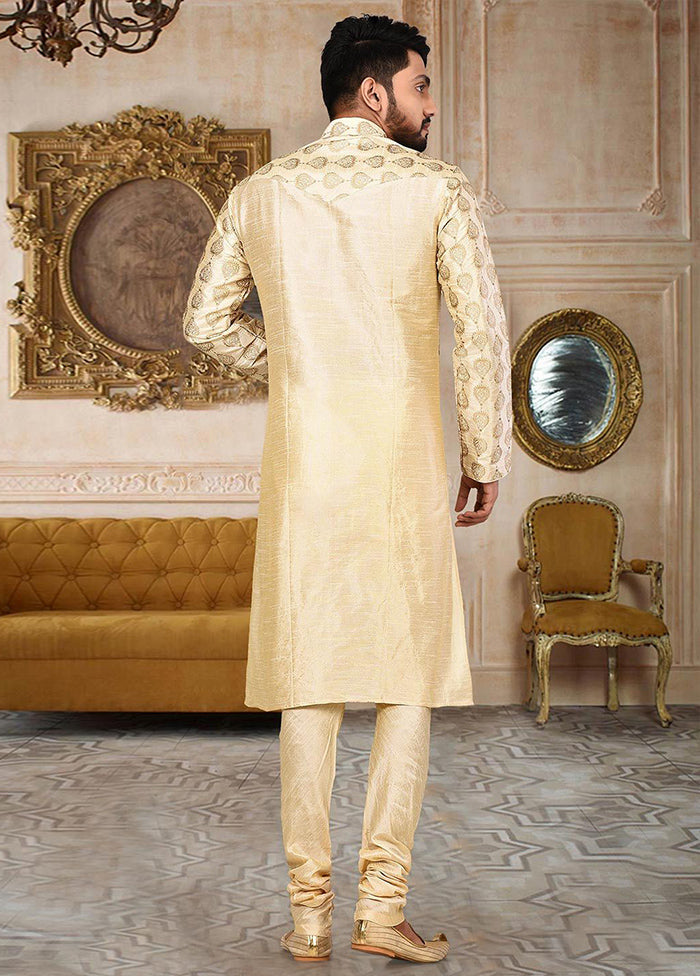 2 Pc Cream Silk Kurta And Pajama Set