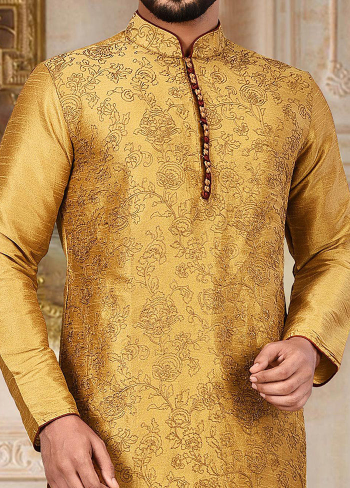 2 Pc Brown Silk Kurta And Pajama Set