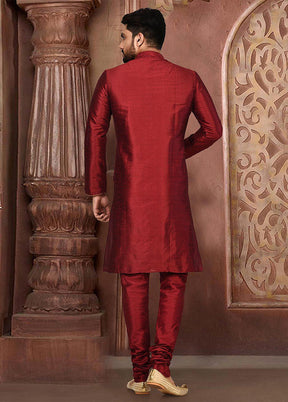 2 Pc Maroon Silk Kurta And Pajama Set