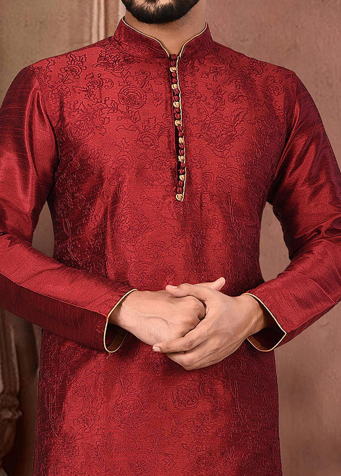 2 Pc Maroon Silk Kurta And Pajama Set