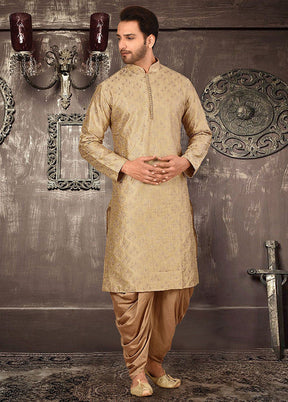 2 Pc Beige Silk Kurta And Pajama Set