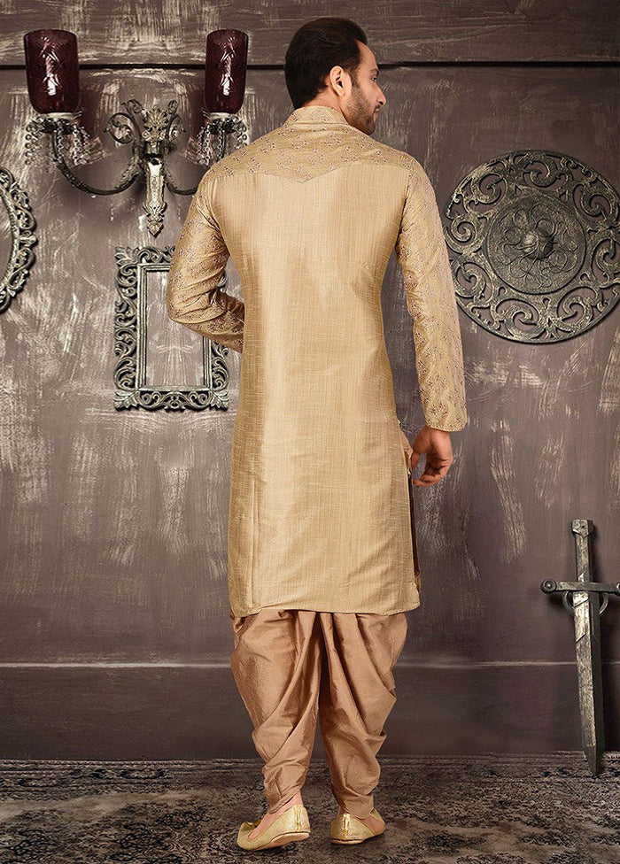 2 Pc Beige Silk Kurta And Pajama Set