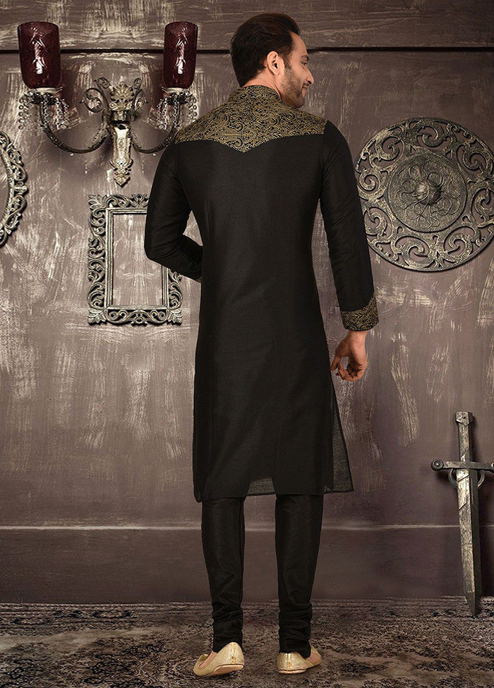 2 Pc Black Cotton Kurta And Pajama Set