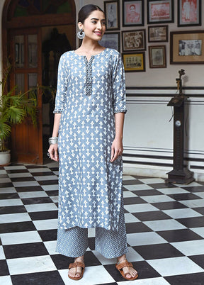 2 Pc Grey Readymade Silk Kurti Set