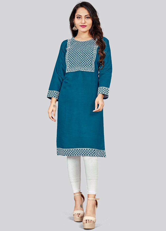 Blue Readymade Cotton Long Kurti