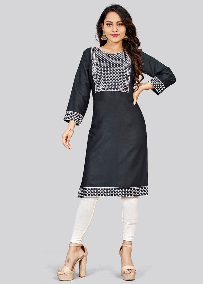 Black Readymade Cotton Long Kurti