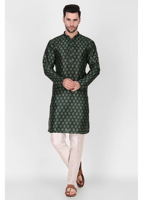 2 Pc Green Dupion Silk Kurta Pajama Set