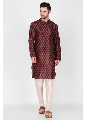 2 Pc Maroon Dupion Silk Kurta Pajama Set