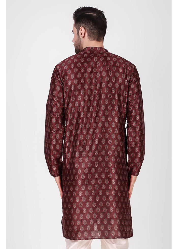 2 Pc Maroon Dupion Silk Kurta Pajama Set