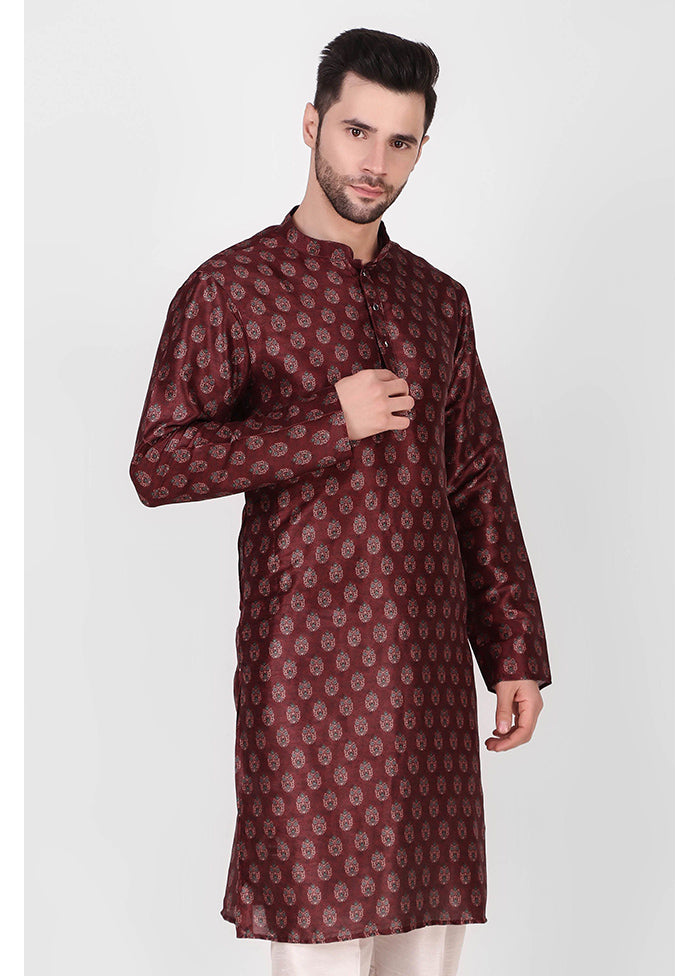 2 Pc Maroon Dupion Silk Kurta Pajama Set